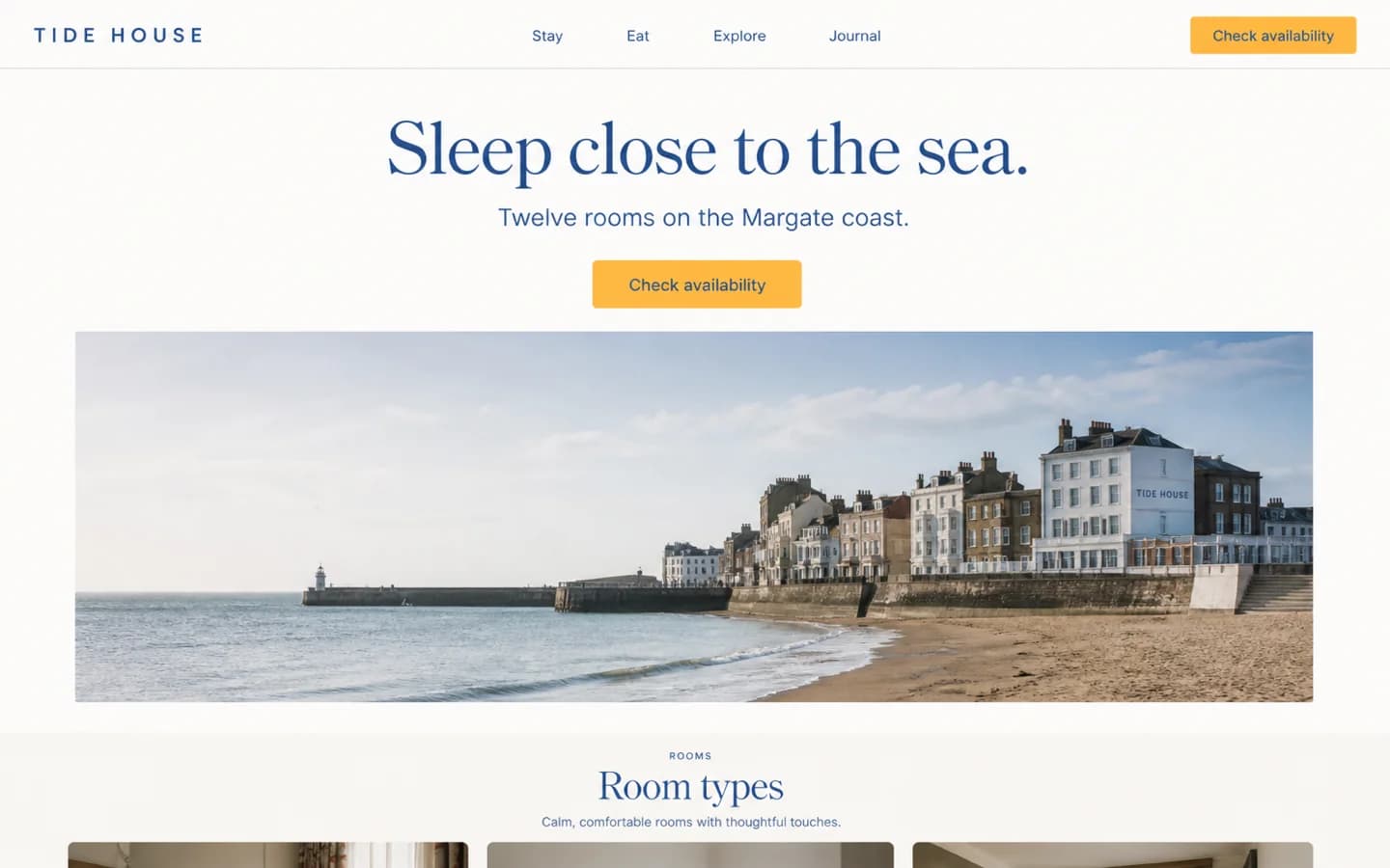 Tide House boutique hotel homepage concept