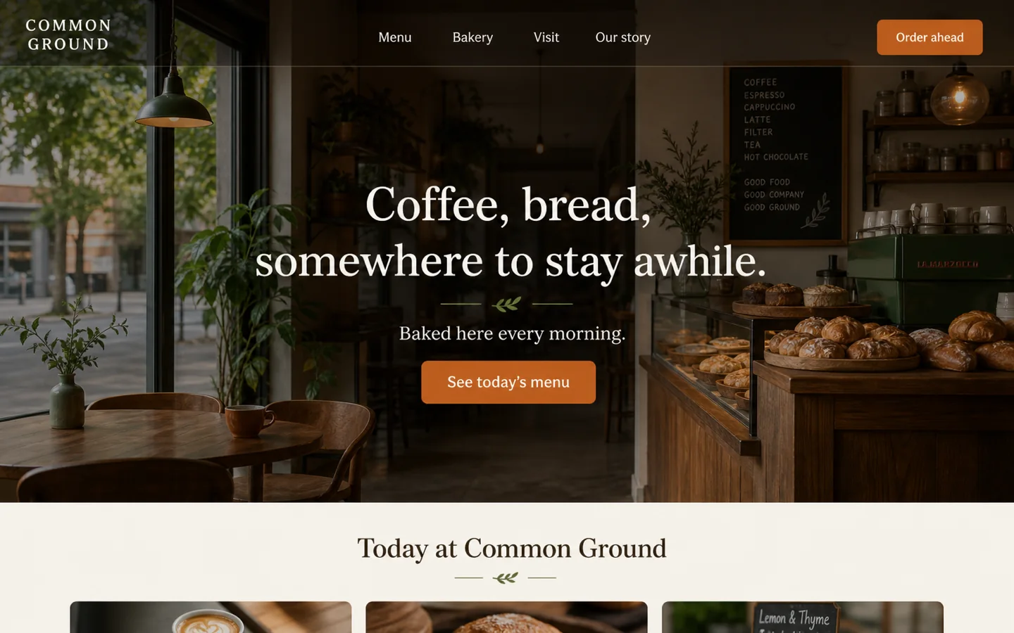 Common Ground neighbourhood café homepage concept