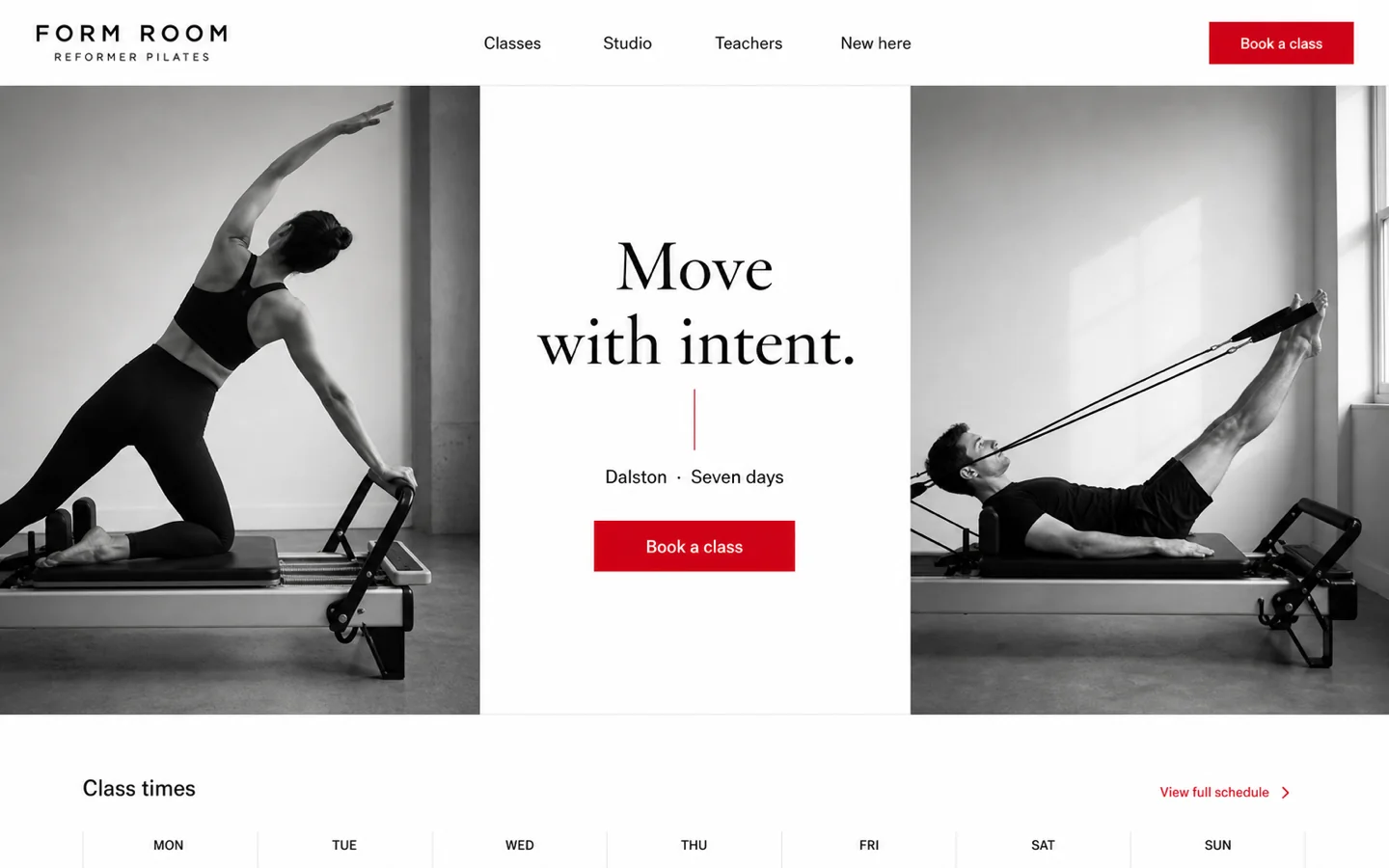 Form Room pilates studio homepage concept