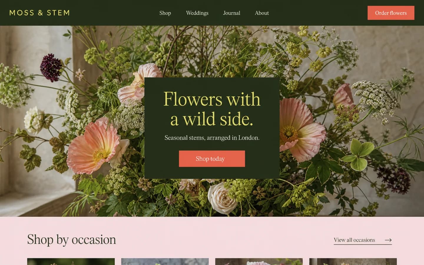 Moss & Stem florist homepage concept