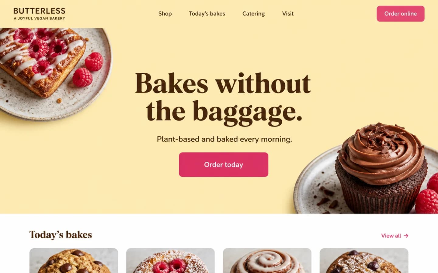 Butterless vegan bakery homepage concept